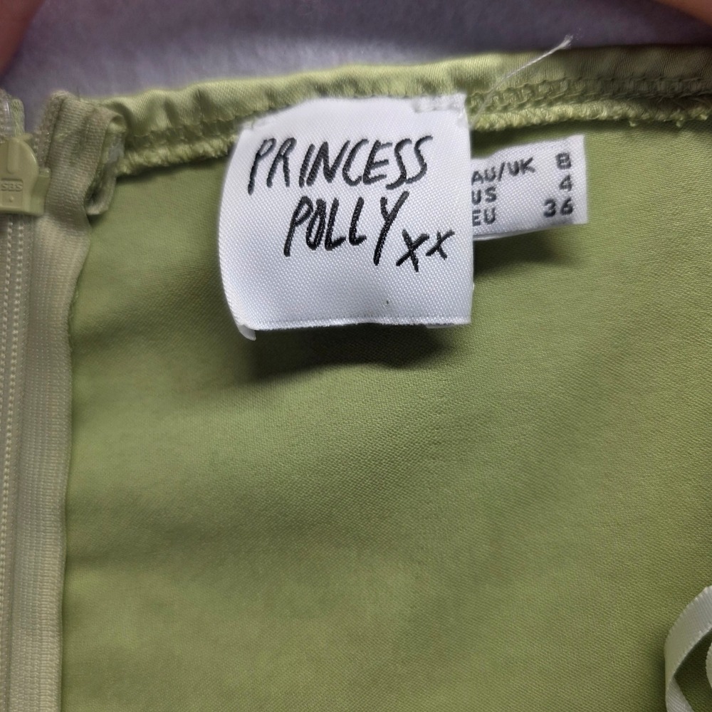 Princess Polly Green Satin Floral Embroidered Bustier Mini Dress Sage US 4 fairy - Picture 7 of 10